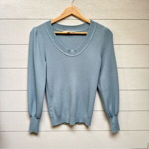 LOFT | Women's Baby Blue Puffed Sleeve Ribbed Knit Sweater | Size XS